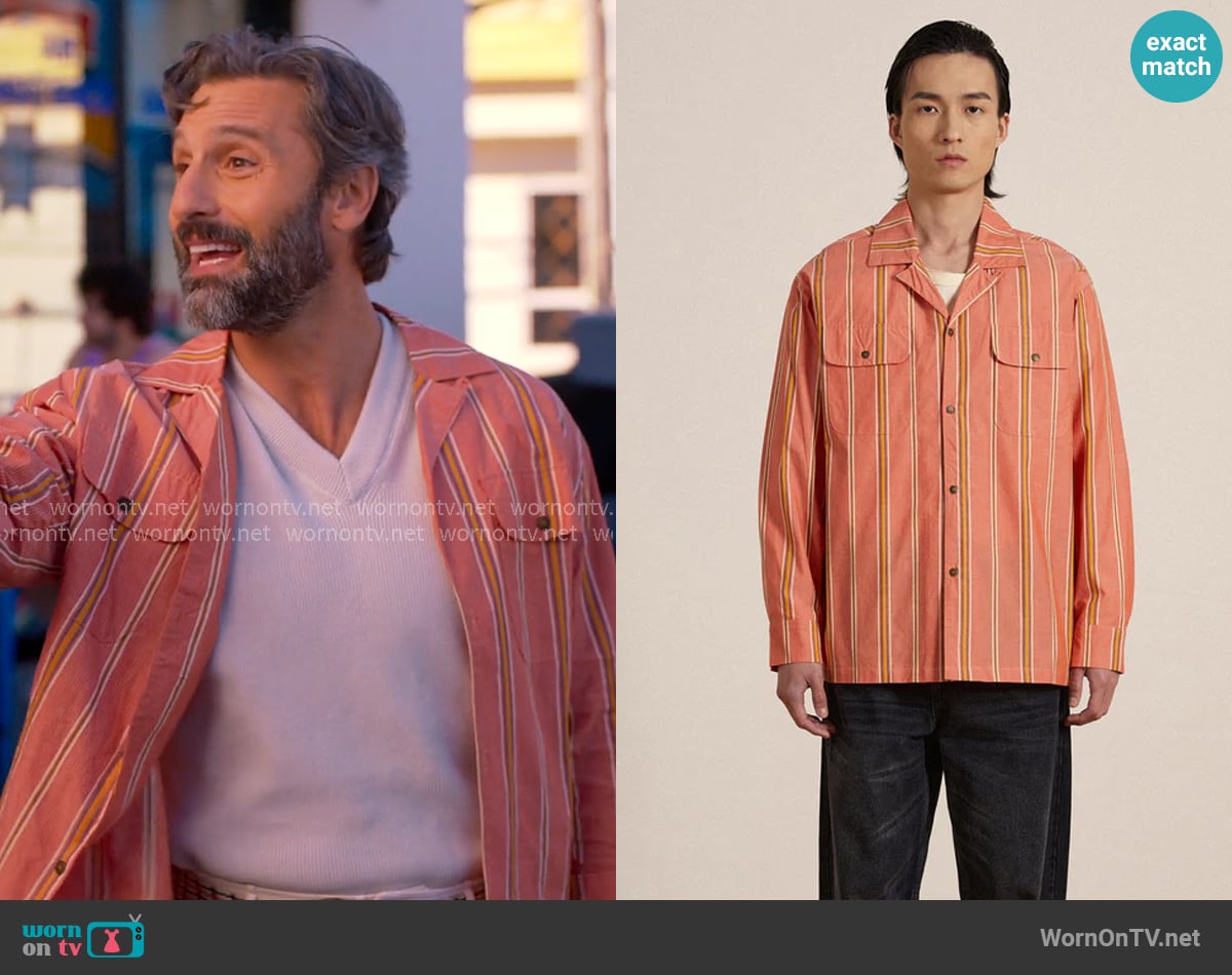 Found Stripe Citrus LS Camp Shirt worn by Claude (Marco Calvani) on The Four Seasons