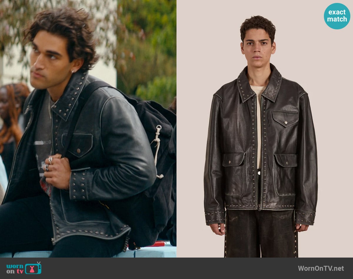 Found Studded Leather Pocket Jacket worn by Justin Kohl (Josh Heuston) on Off Campus