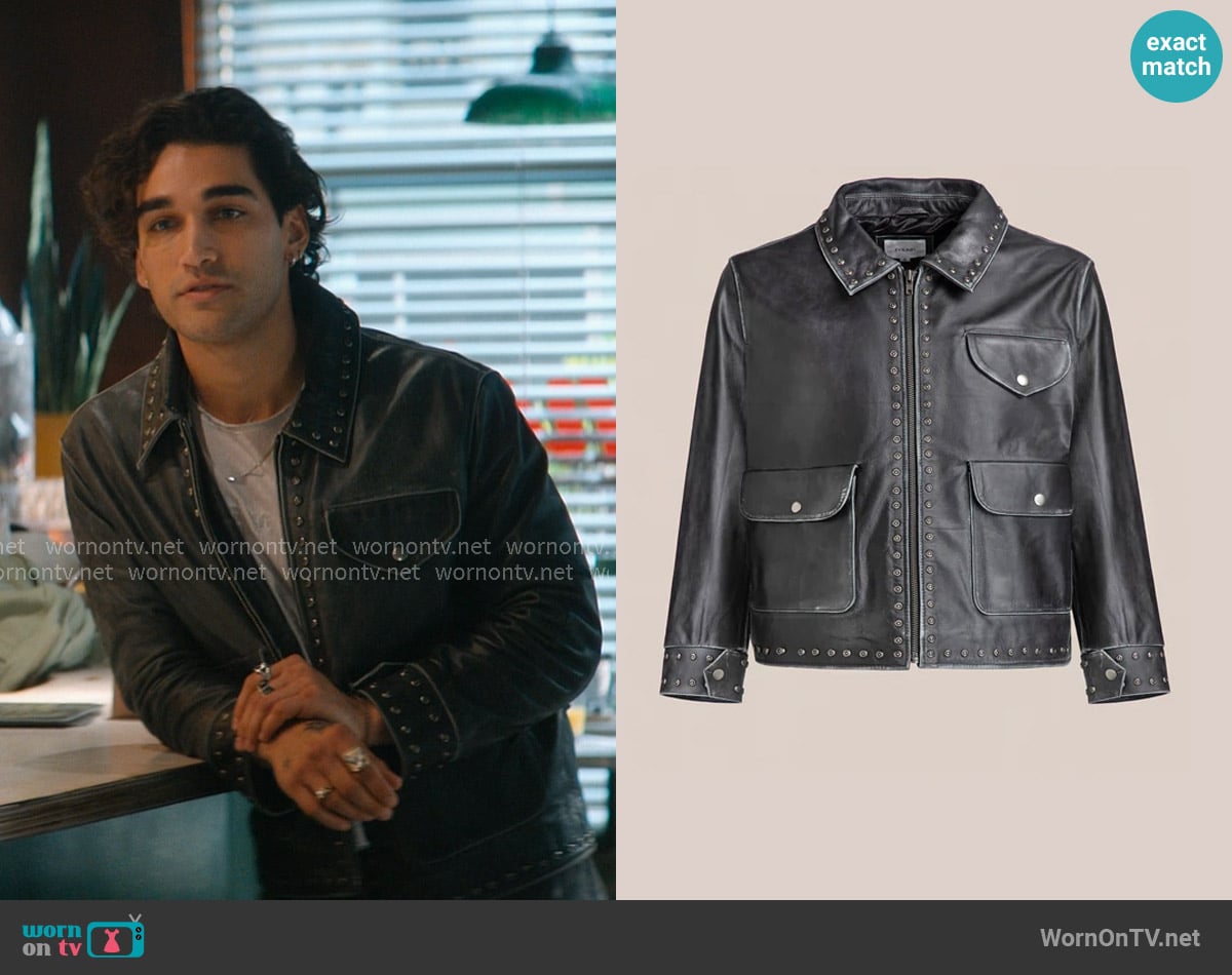 Found Studded Vintage Leather Jacket in Black worn by Justin Kohl (Josh Heuston) on Off Campus