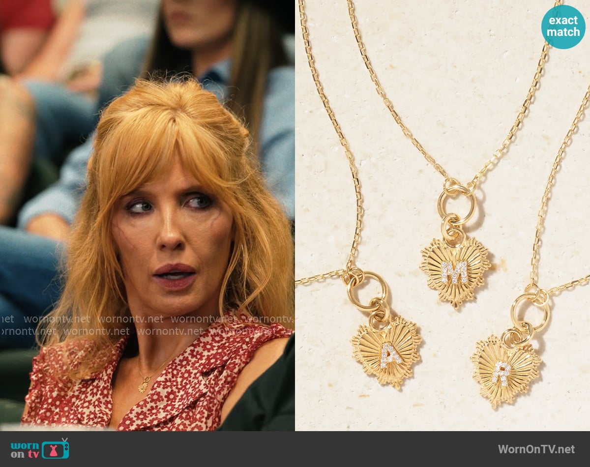 Foundrae Initial 18-karat gold diamond necklace worn by Beth Dutton (Kelly Reilly) on Dutton Ranch
