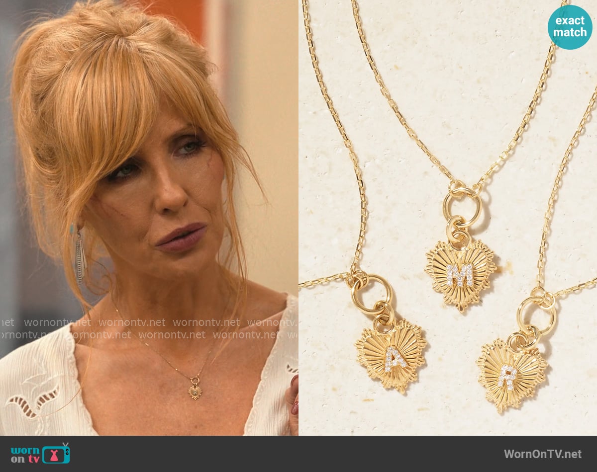 Foundrae Initial 18-karat gold diamond necklace worn by Beth Dutton (Kelly Reilly) on Dutton Ranch