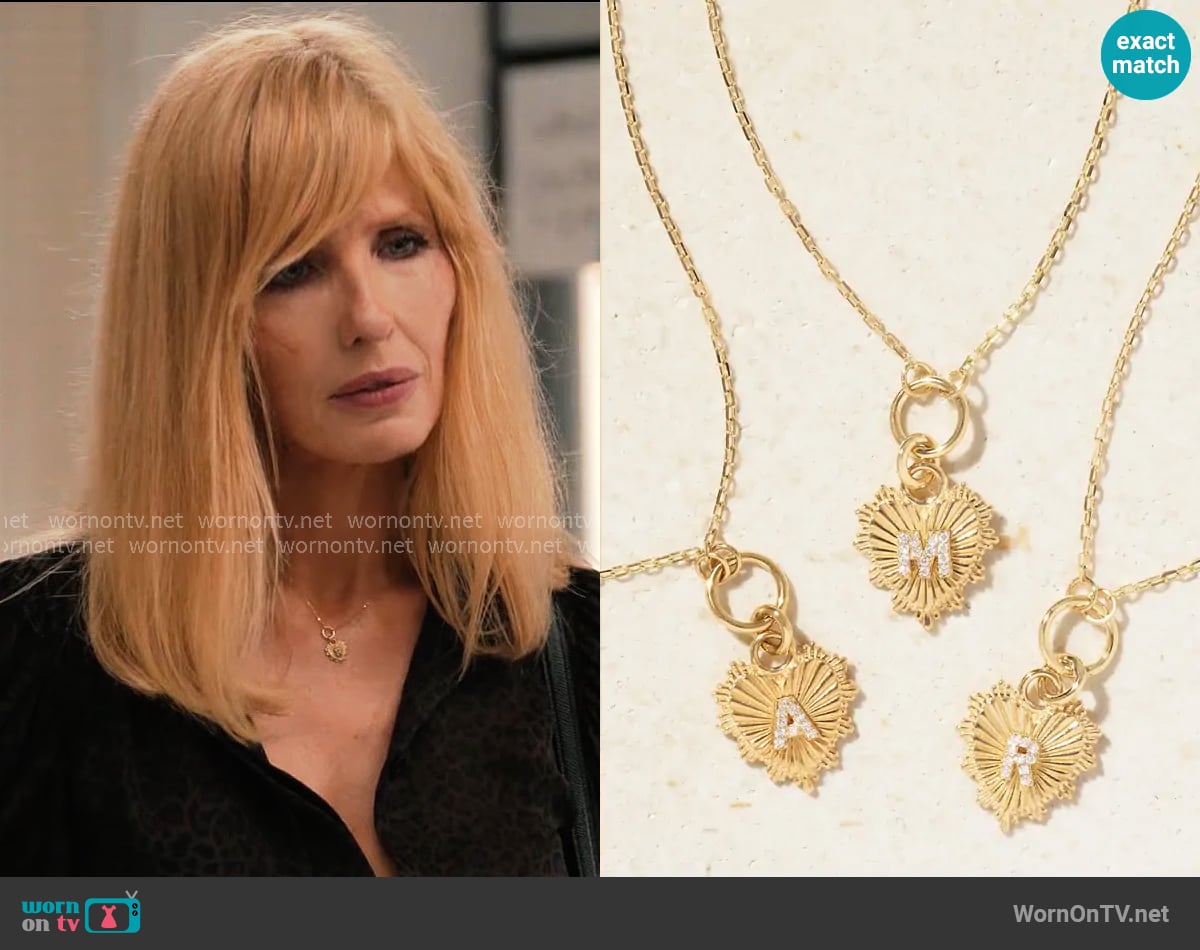 Foundrae Initial 18-karat gold diamond necklace worn by Beth Dutton (Kelly Reilly) on Dutton Ranch