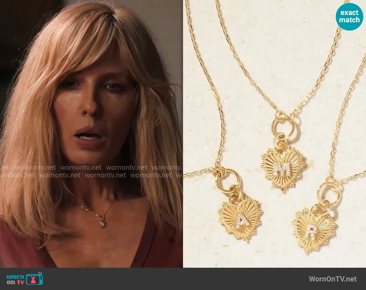 Foundrae Initial 18-karat gold diamond necklace worn by Beth Dutton (Kelly Reilly) on Dutton Ranch