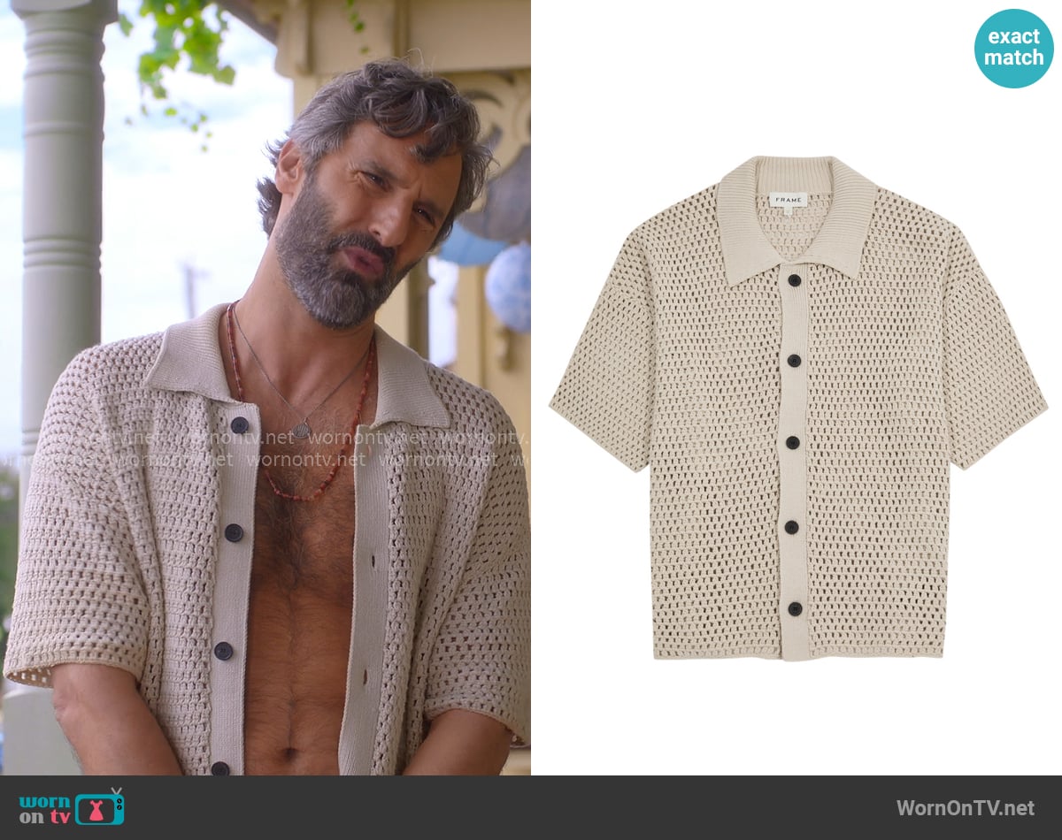 Frame Open-knit cotton cardigan worn by Claude (Marco Calvani) on The Four Seasons