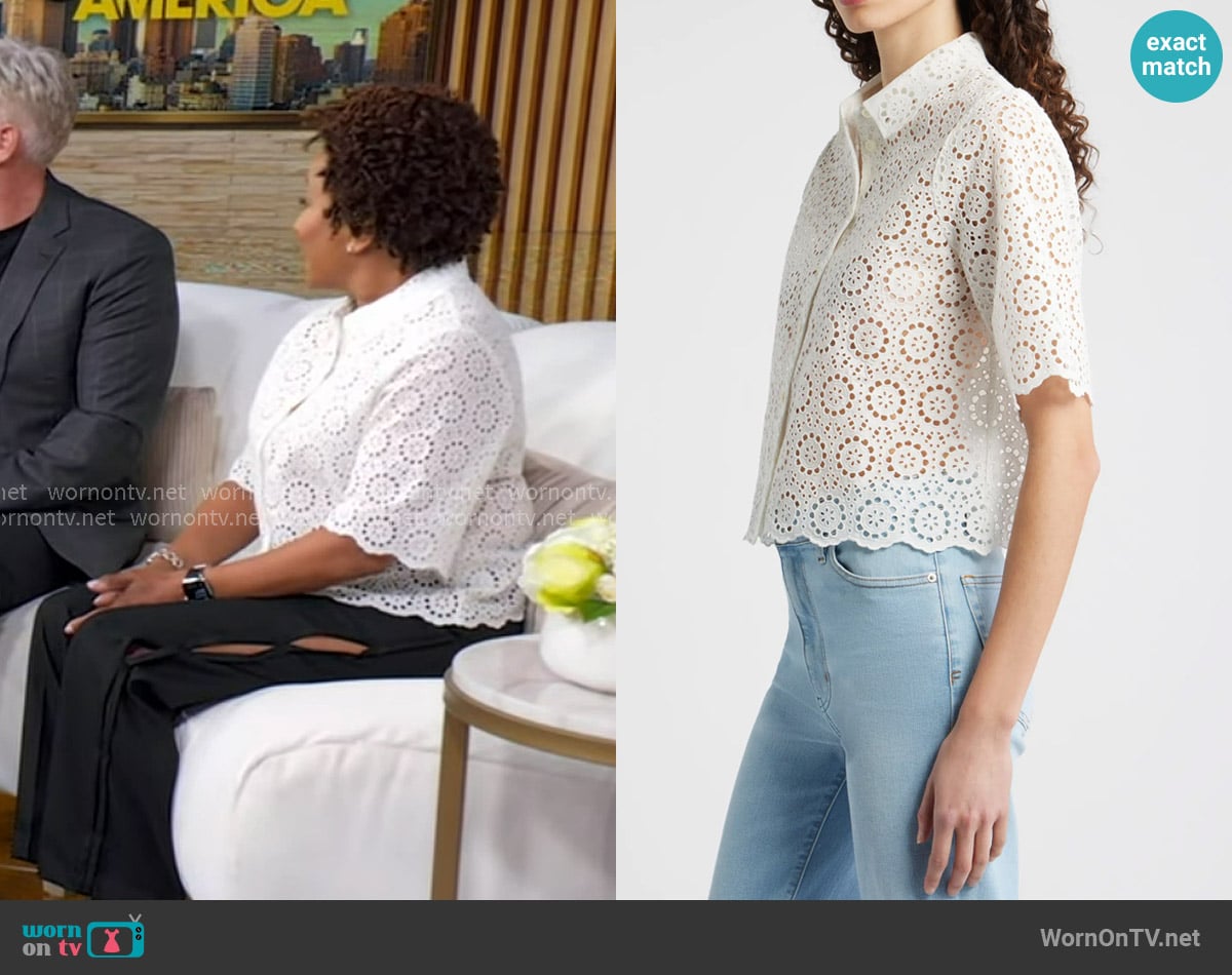 Frame The Petal Eyelet Shirt in white worn by Wanda Sykes on Good Morning America