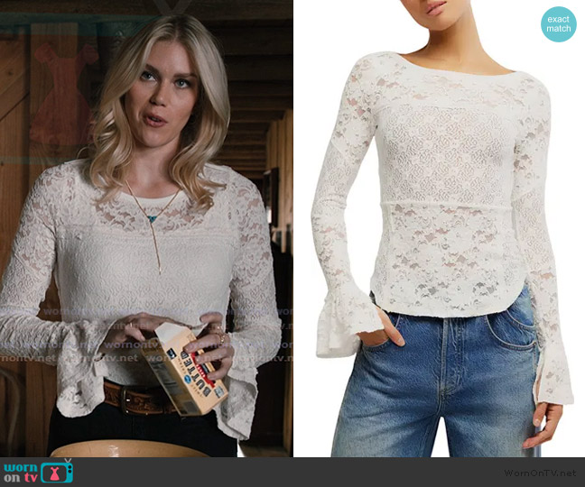 Free People Bell Sleeve Sheer Cotton Blend Lace Top worn by Dolly Weaver (Ellyn Jameson) on Marshals