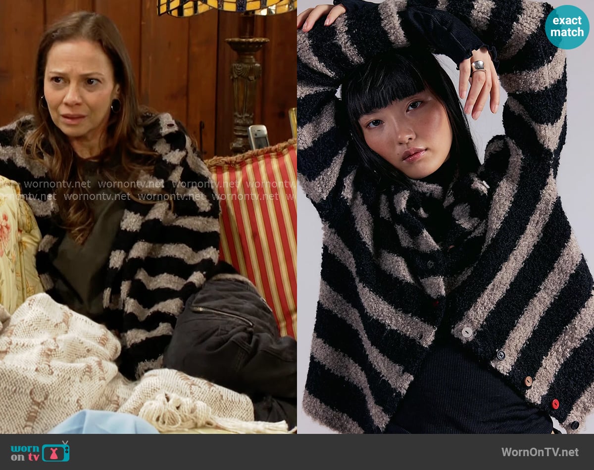 Free People Button Collection Cardi in Heather Grey Combo worn by Sienna Bacall (Tamara Braun) on The Young and the Restless
