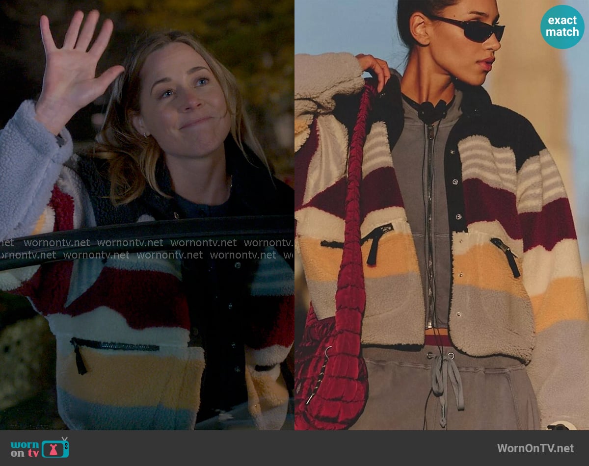 Free People Hit The Slopes Printed Jacket in Papaya worn by Ginny (Erika Henningsen) on The Four Seasons