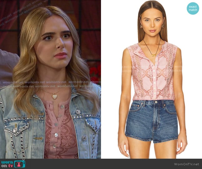 Free People Jae Knit Top in Pale Mauve worn by Holly Jonas (Ashley Puzemis) on Days of our Lives