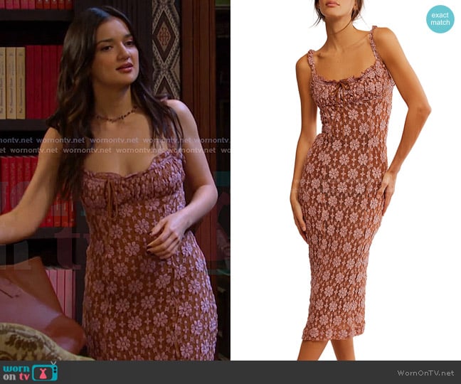 Free People Lucinda Lace Midi Dress in Ginger Combo worn by Arianna Horton (Marissa Reyes) on Days of our Lives