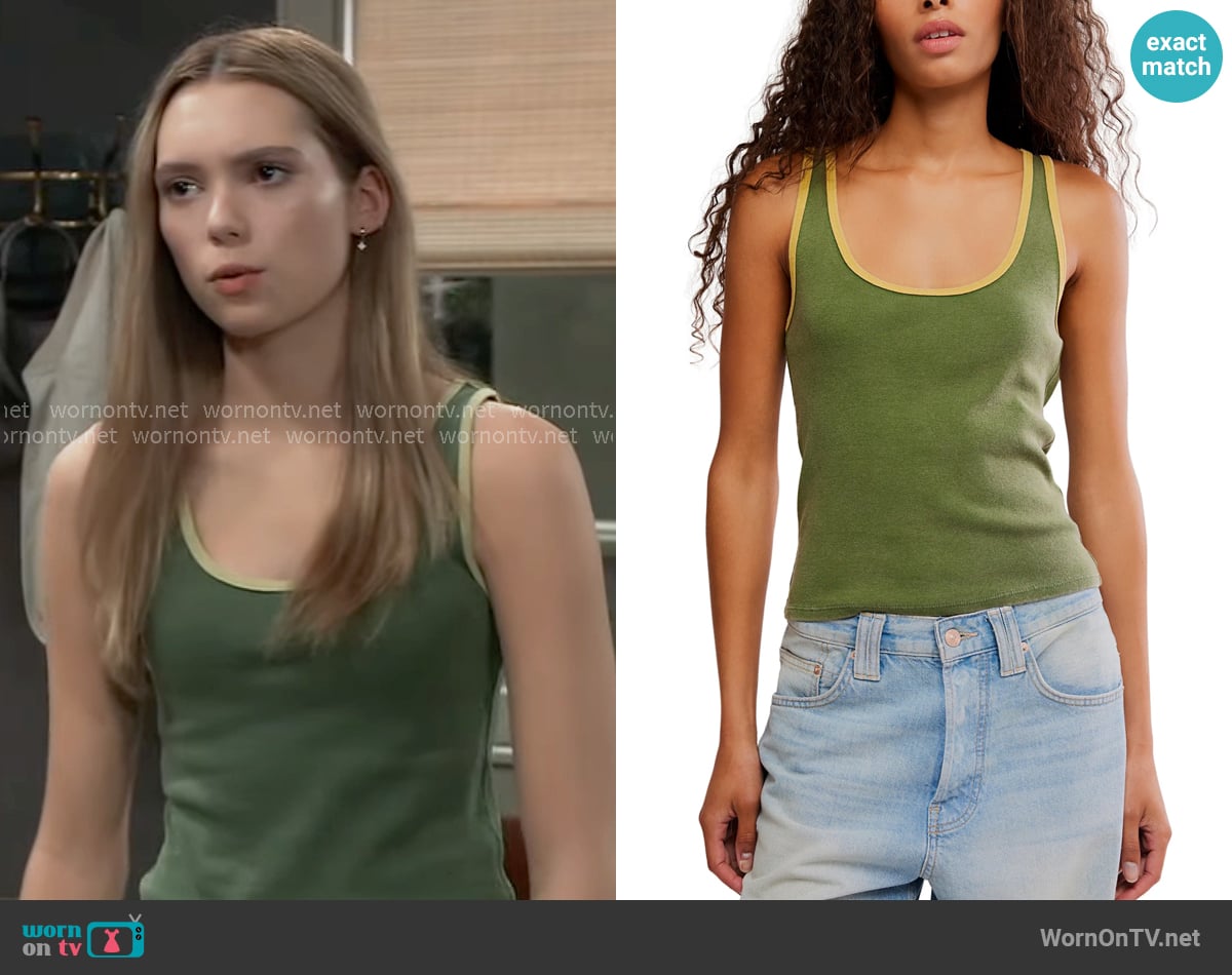 Free People Moxie Tank in Drenched Jungle Combo worn by Charlotte Cassadine (Bluesy Burke) on General Hospital