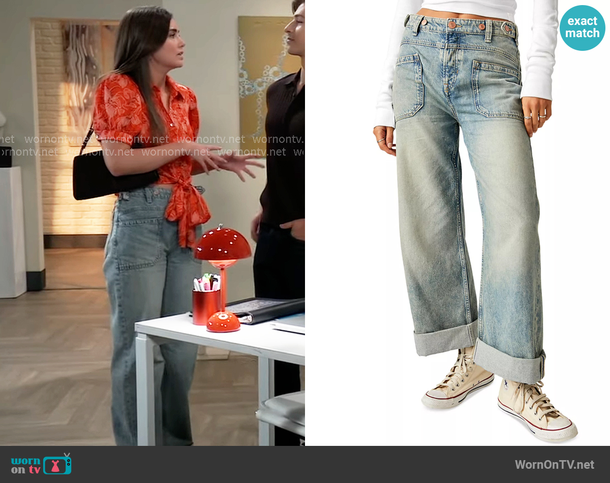 Free People We The Free Palmer Cuffed Jeans in La La Land worn by Emma Scorpio-Drake (Braedyn Bruner) on General Hospital