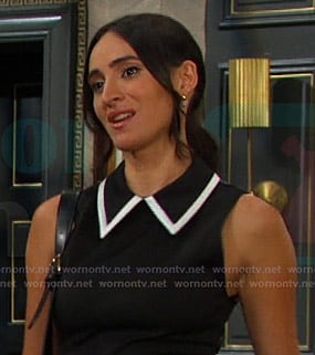 Gabi’s black dress with white tipped collar on Days of our Lives