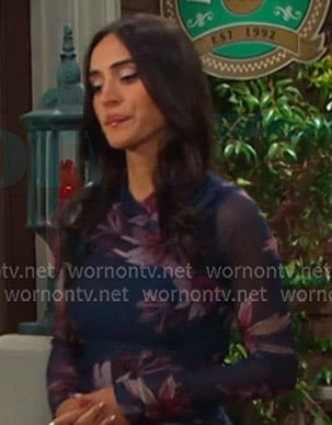 Gabi’s navy floral mesh dress on Days of our Lives