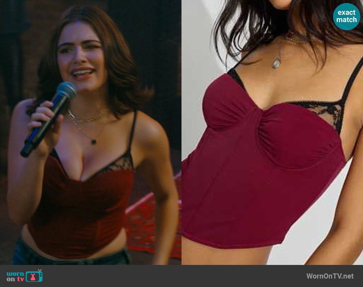 Garage Clothing Sabrina Peek-a-boo Bustier Top worn by Hannah Wells (Ella Bright) on Off Campus