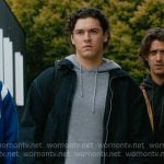 Garrett’s grey ribbed knit hoodie on Off Campus