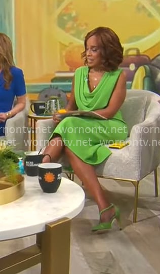 Gayle King’s green cowl neck dress on CBS Mornings