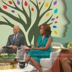 Gayle King’s turquoise cowl neck dress on CBS Mornings
