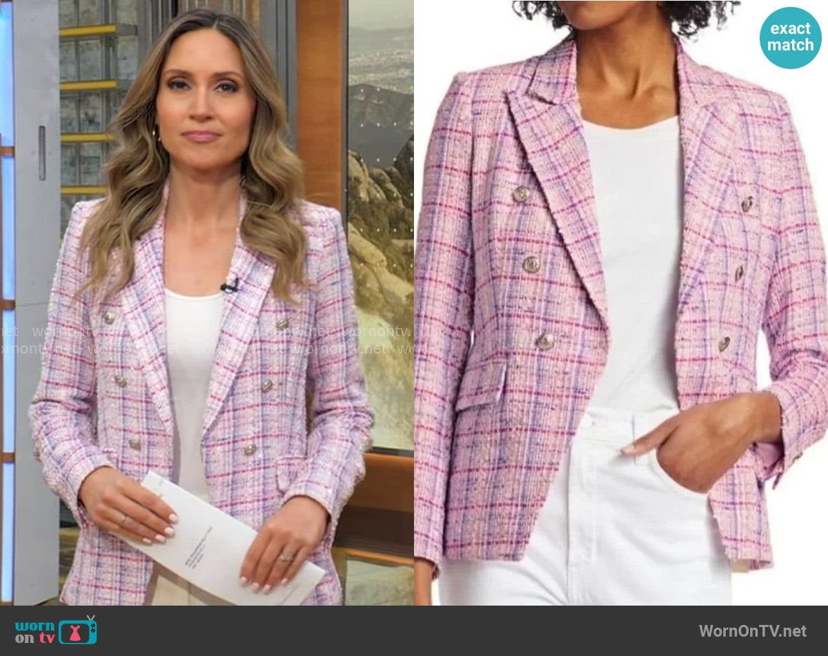 Generation Love Alexa Tweed Blazer in Multi Pink worn by Rhiannon Ally on Good Morning America