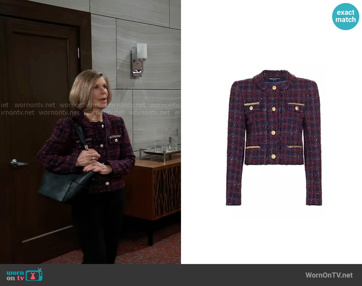 Generation Love Kristen Jacket in Navy Merlot worn by Elaine Stevens (Judy Kain) on General Hospital