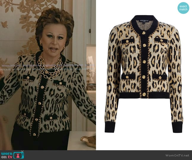 Generation Love Selma Leopard-Pattern Cardigan worn by Betty Heymouth (Tracey Ullman) on Elsbeth