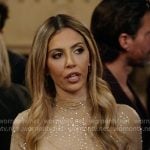 Georgina’s beige rhinestone embellished top and skirt on In The City