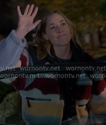 Ginny’s multi color fleece jacket on The Four Seasons