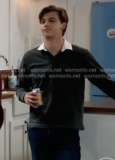 Gio’s charcoal shirt with white collar on General Hospital