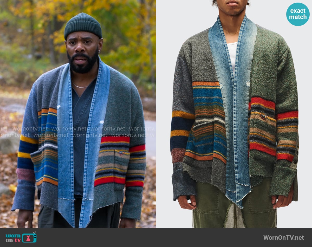 Greg Lauren Multi-Stripe Wool/Denim Kimono Jacket worn by Danny (Colman Domingo) on The Four Seasons
