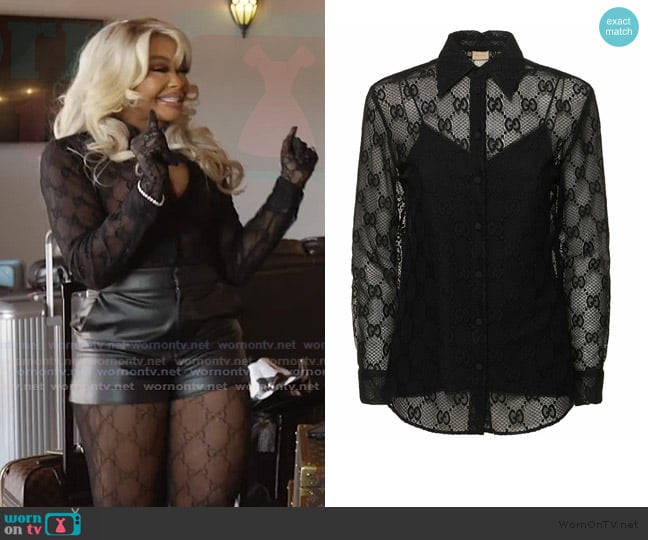 Gucci Cosmogonie Gg Lace Shirt worn by Phaedra Parks on The Real Housewives of Atlanta