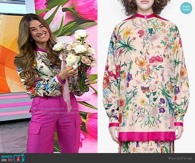 Gucci Floral Print Silk Blouse worn by Christina Stembel on Today
