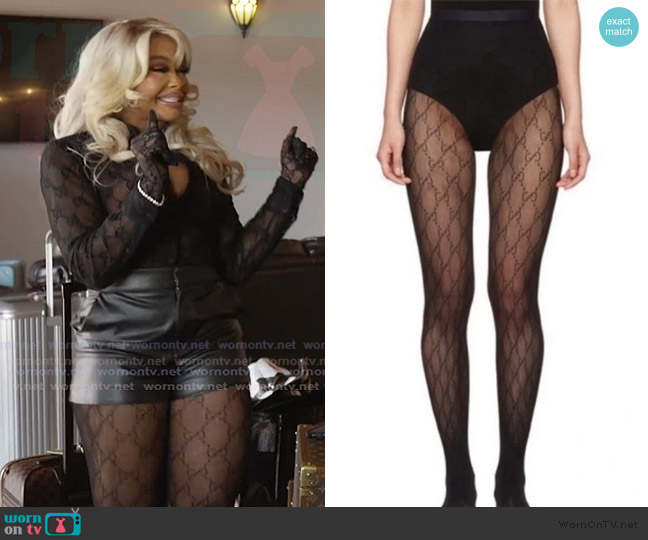 Gucci Interlocking sheer mesh GG tights worn by Phaedra Parks on The Real Housewives of Atlanta