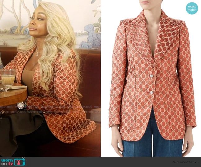 Gucci Metallic GG Logo Cotton Blend Blazer worn by Phaedra Parks on The Real Housewives of Atlanta