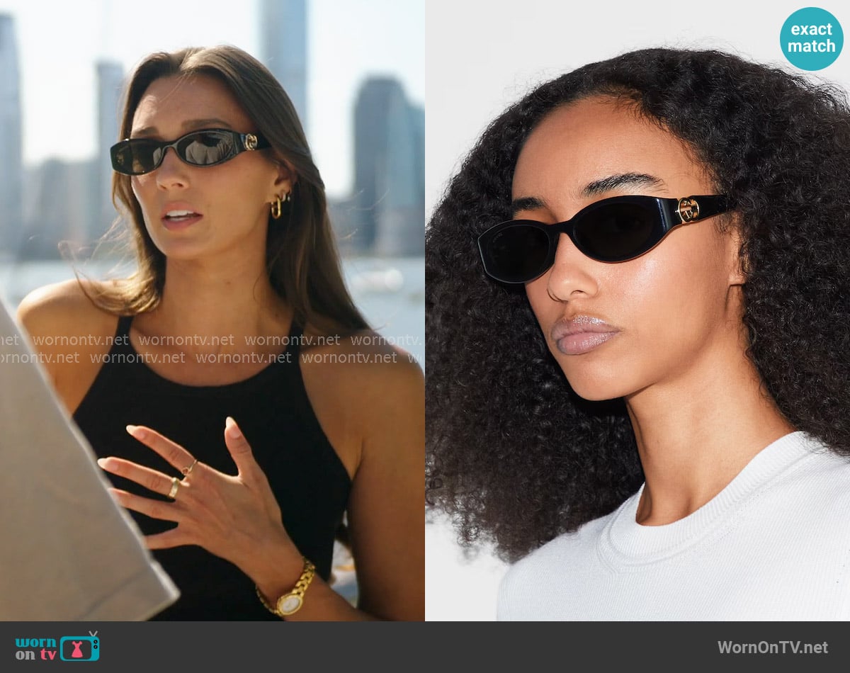 Gucci Oval Frame Sunglasses in Black worn by Whitney Fransway on In The City