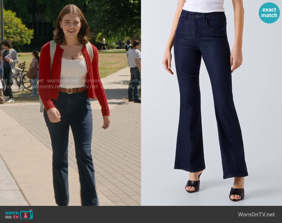 Guess Belle High-Rise Flare Jeans worn by Hannah Wells (Ella Bright) on Off Campus