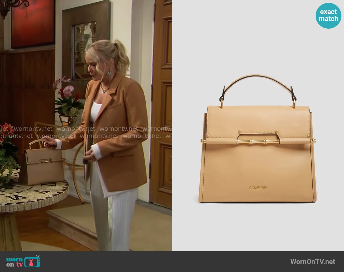 Guess Iris Large Leather Satchel worn by Brooke Logan (Katherine Kelly Lang) on The Bold and the Beautiful