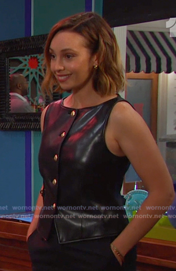Gwen’s black leather vest on Days of our Lives