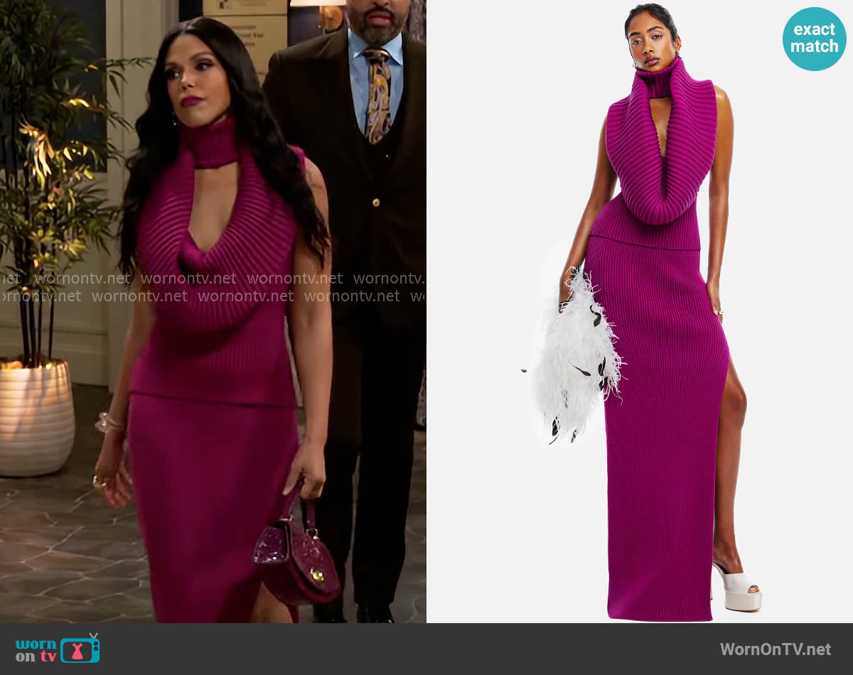 Hanifa Elara Knit Skirt Set in Magenta worn by Dani Dupree (Karla Mosley) on Beyond the Gates