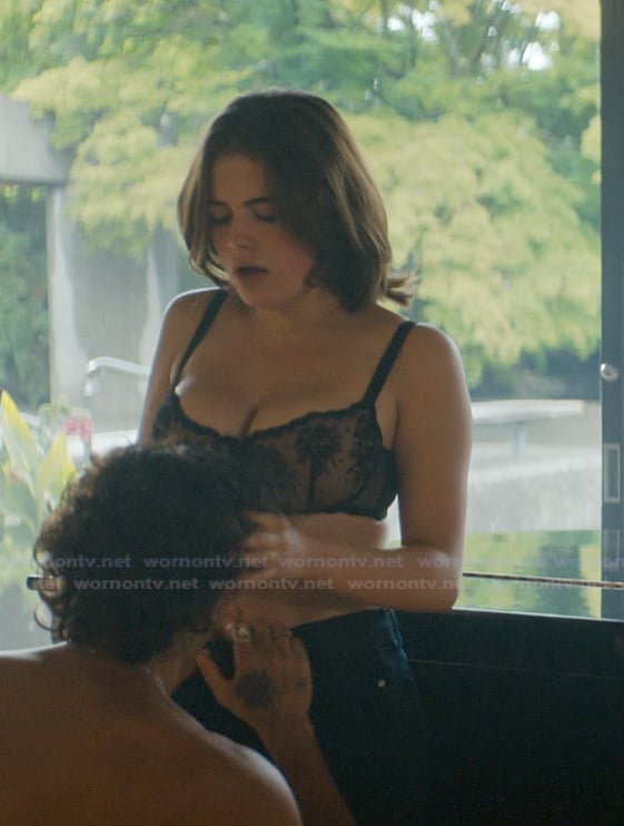 Hannah’s black sheer bra on Off Campus