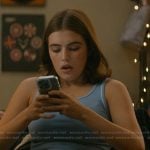 Hannah’s blue piping tank on Off Campus