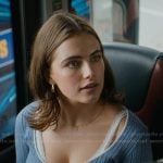 Hannah’s blue tie cardigan on Off Campus