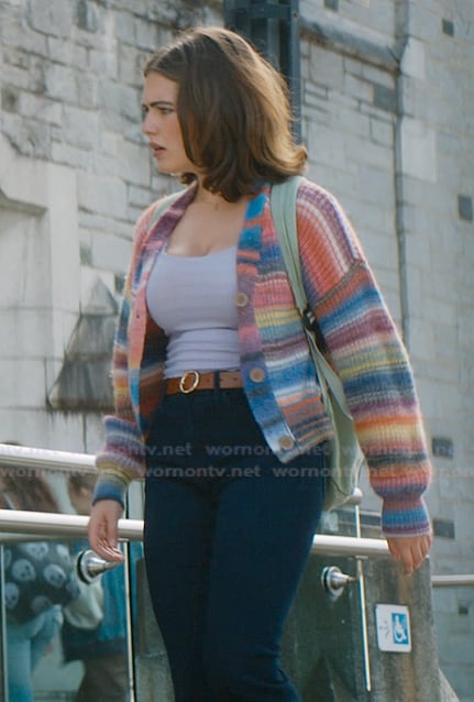 Hannah’s stripe knit cardigan on Off Campus