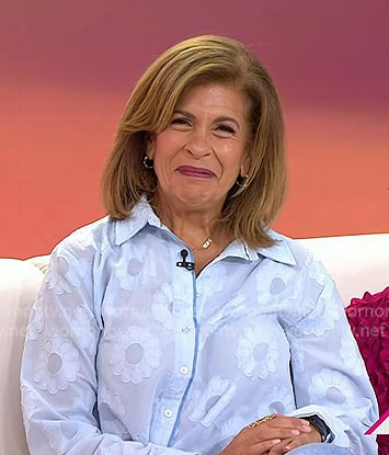 Hoda’s blue floral shirt and patchwork jeans on Today