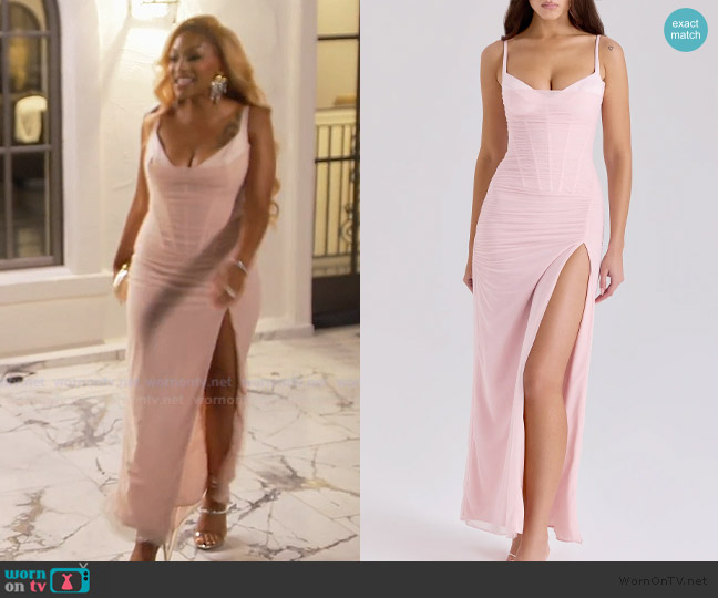 House of CB Lini Corset Chiffon Gown worn by Drew Sidora on The Real Housewives of Atlanta