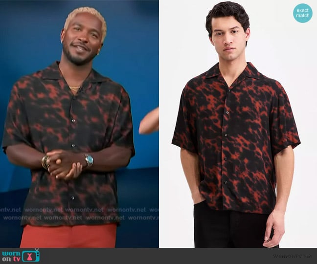 Hugo Boss Printed Short-Sleeve Oversized Camp Shirt worn by Scott Evans on Access Hollywood