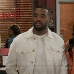 Andre’s white textured jacket on Beyond the Gates