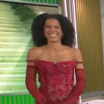 Adriana Diaz’s red floral off-shoulder dress on CBS Mornings