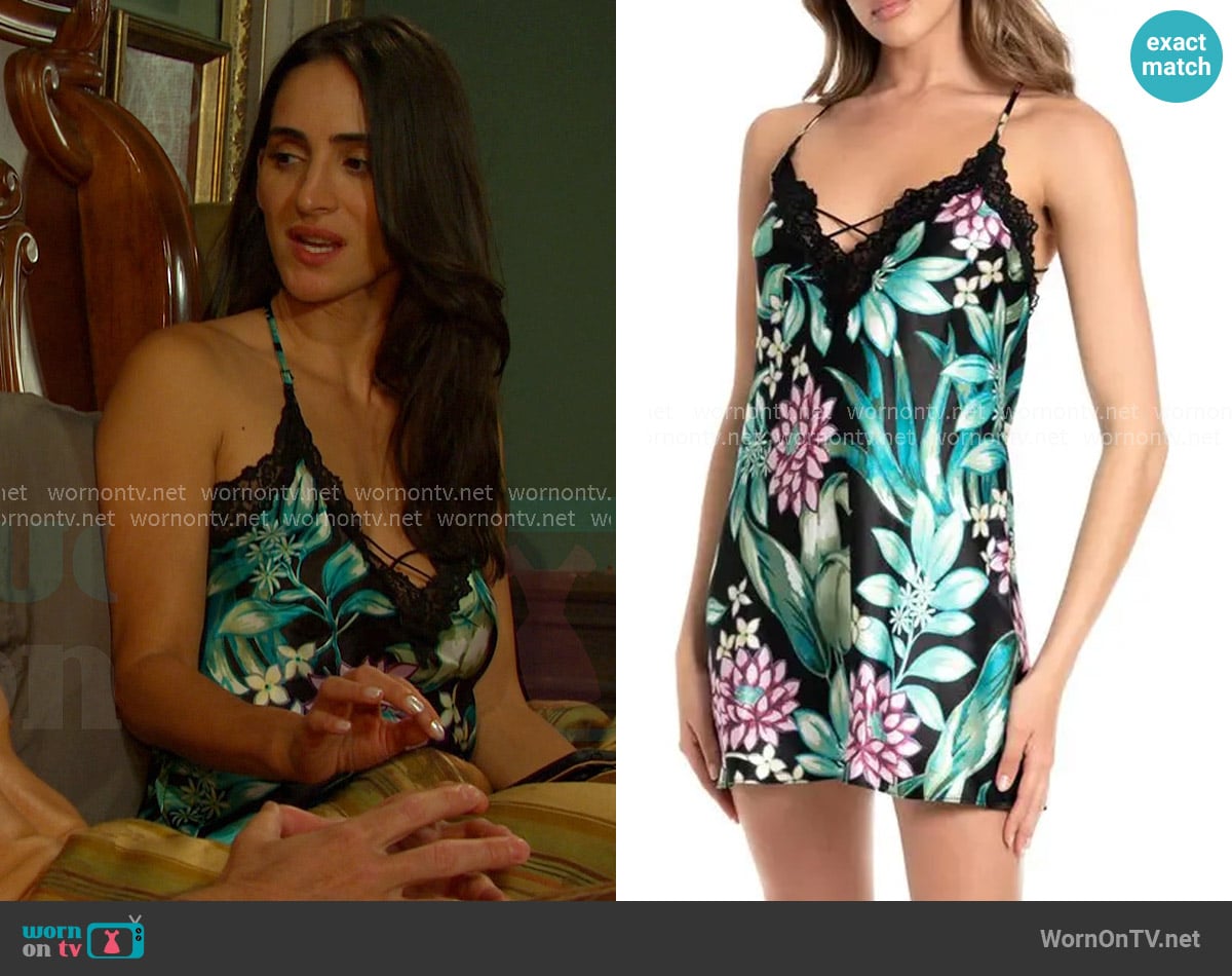 In Bloom by Jonqui Adeline Lace Trim Satin Chemise worn by Gabi Hernandez (Cherie Jimenez) on Days of our Lives