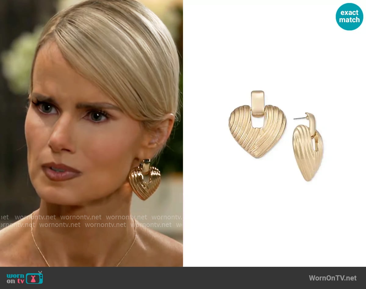 INC International Concepts Gold-tone Ribbed Heart Earrings worn by Vanessa McBride (Lauren Buglioli) on Beyond the Gates