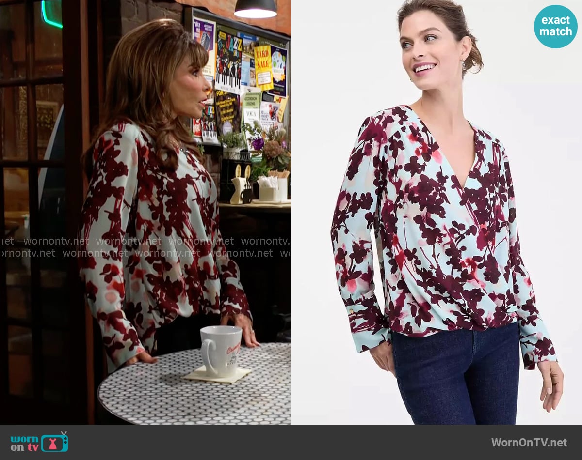 INC International Concepts Surplice Long-Sleeve Blouse worn by Esther Valentine (Kate Linder) on The Young and the Restless